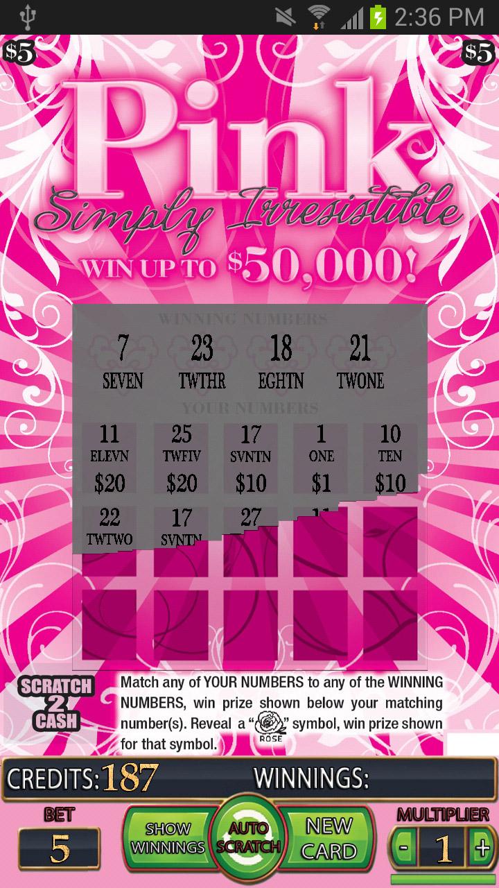 ===PINK Lotto Scratch Card=== Screen 2