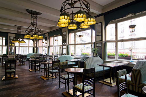 The Grand Café Orient, in the House of the Black Madonna, the renowned cubism museum in Prague, the Czech Republic.