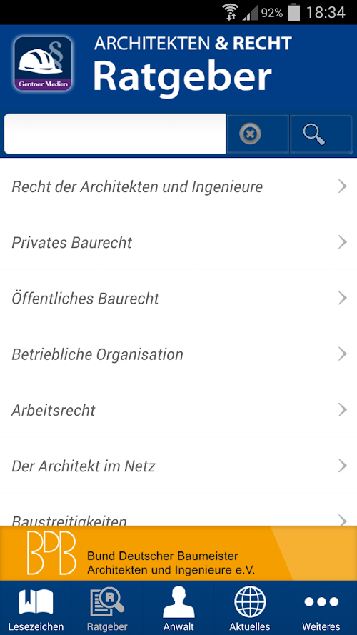 Android application Ratgeber Architekten &amp; Recht screenshort