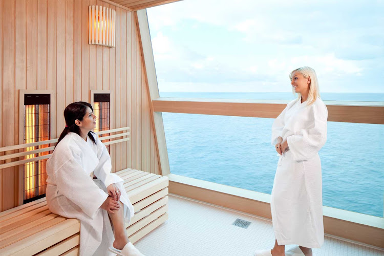 You and your friends will enjoy relaxing in Celebrity Reflections' Infrared Sauna while soaking up the spectacular scenery.