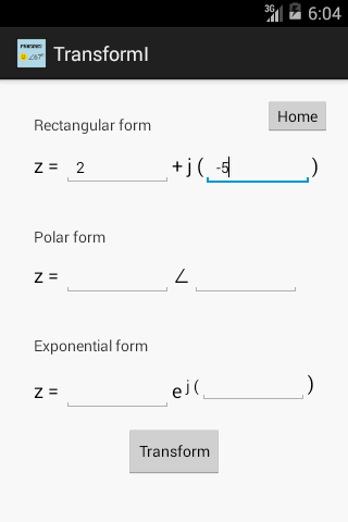 MATH/Phasor/Complex number Screen 2