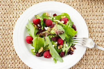 Baby Lettuce Salad with Raspberries, Cranberries and Feta