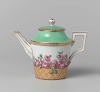 Teapot with roses in a basket