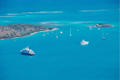 A SeaDream ship sails off the coast of Virgin Gorda in the British Virgin Islands. 