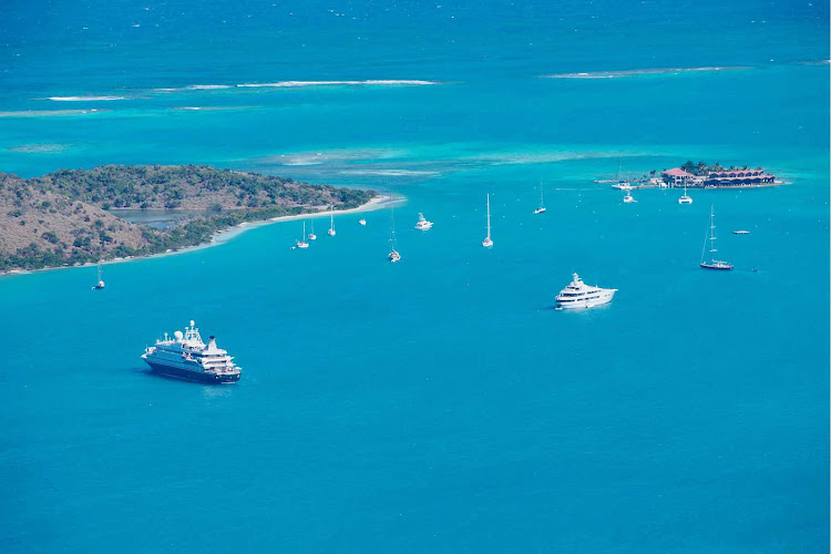 A SeaDream ship sails off the coast of Virgin Gorda in the British Virgin Islands. 