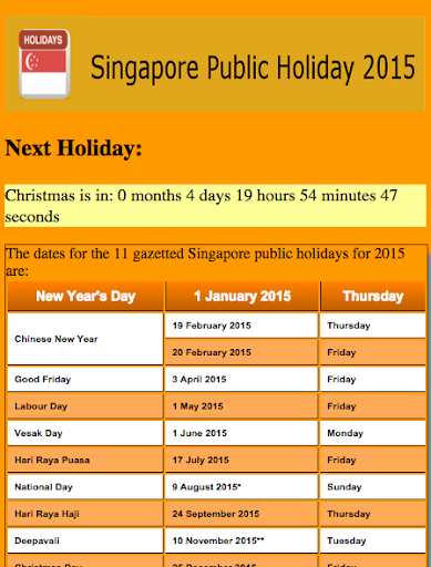 Singapore Public Holiday 2015