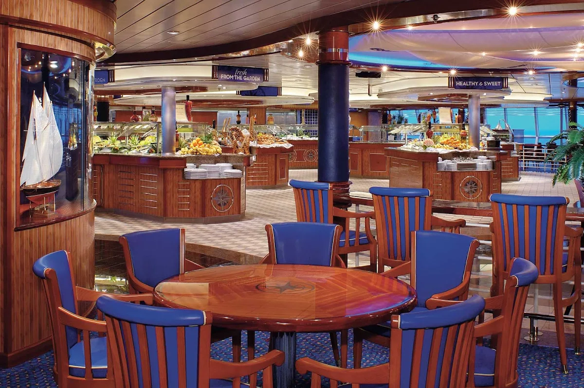Jewel-of-the-Seas-Windjammer - The Windjammer Cafe aboard Jewel of the Seas, outfitted in radiant blue, offers a wide selecton of buffet items. 