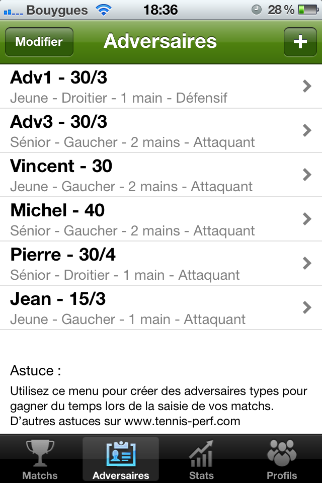 Android application Tennis perf screenshort