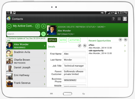 Mobile CRM+ MS CRM Online tab
