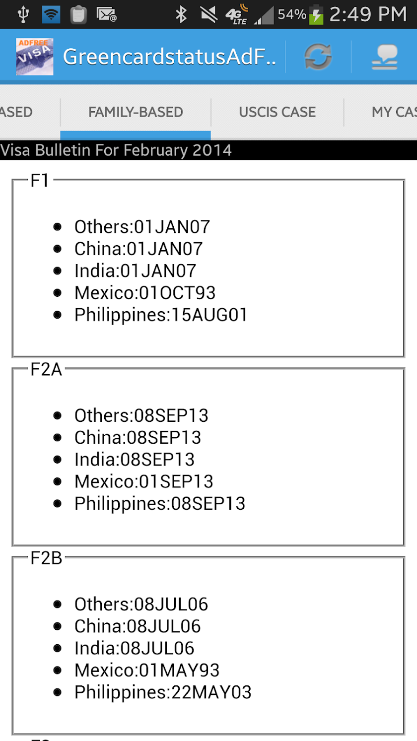 VISA BULLETIN STATUS (Ad Free) Screen 2