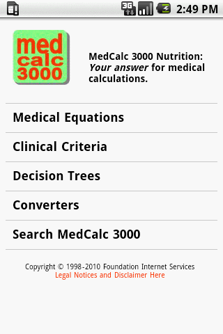 Android application MedCalc 3000 Nutrition screenshort