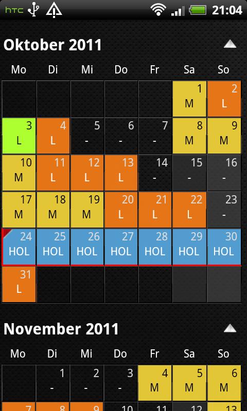 Android application shift calendar screenshort