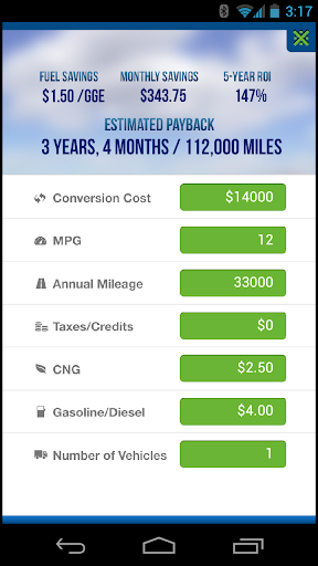 BAF CNG Payback Estimator