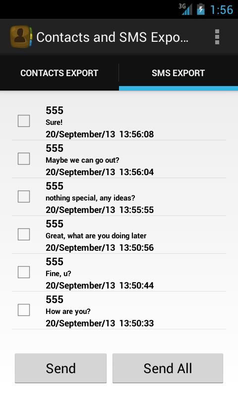 Android application Email My Texts or Contacts screenshort