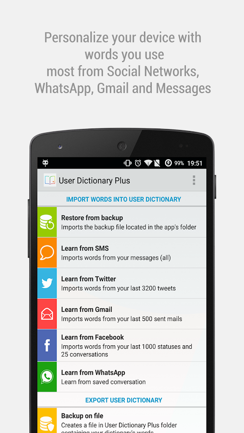 Android application User Dictionary Plus screenshort