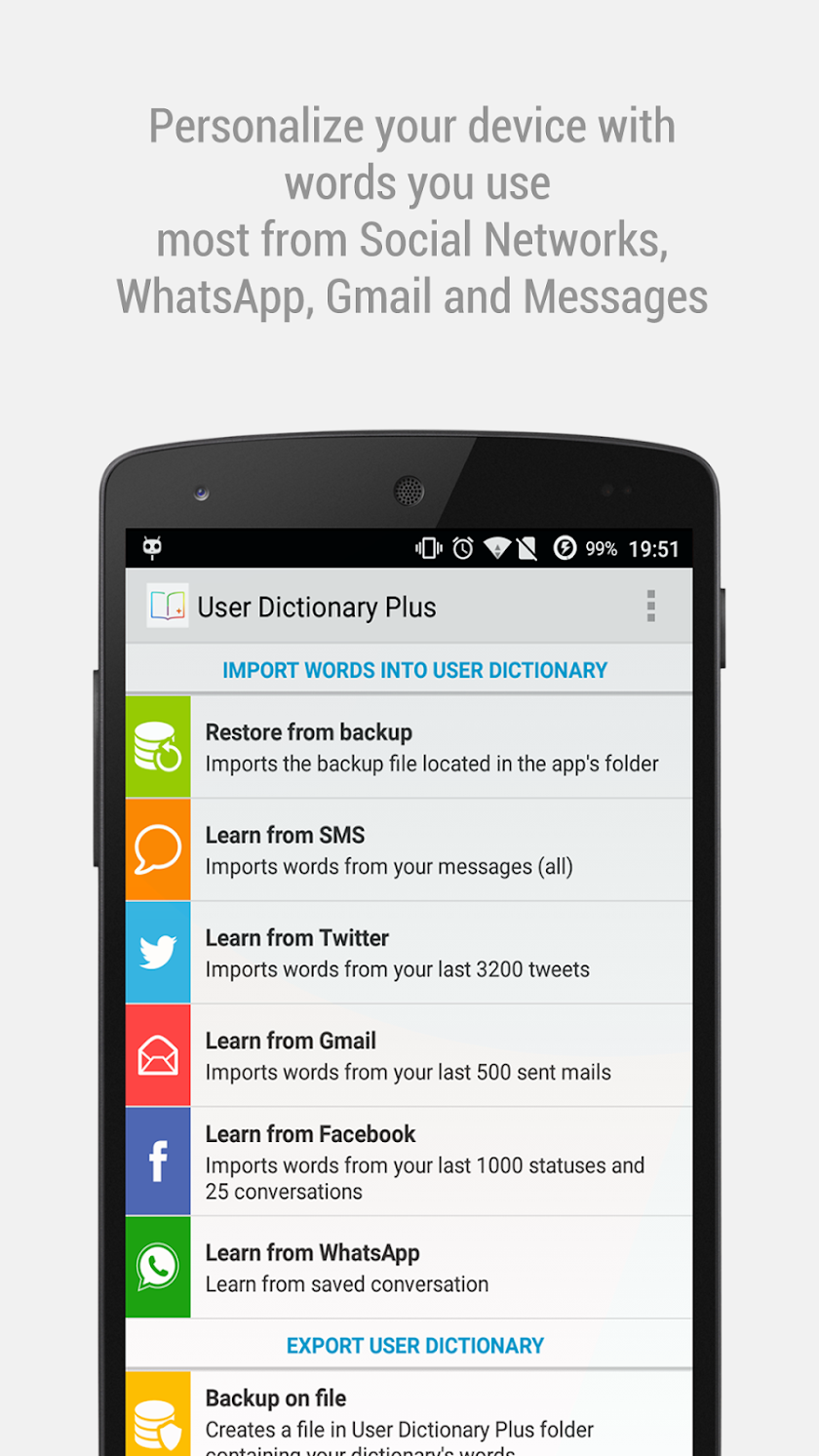 User Dictionary Plus Screen 1