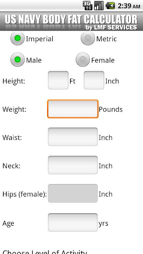 US NAVY Body Fat Calculator