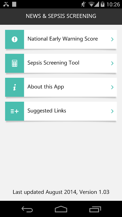 Android application NEWS &amp; SEPSIS SCREENING screenshort
