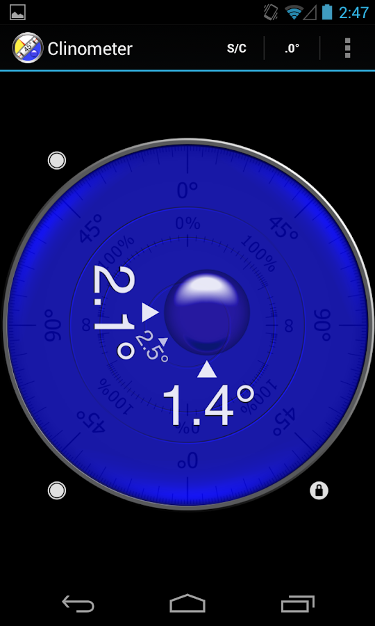   Clinometer  +  bubble level: captura de tela 
