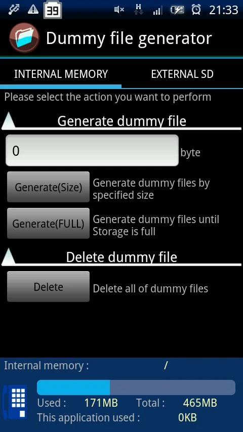 Dummy File Generator arayüzü