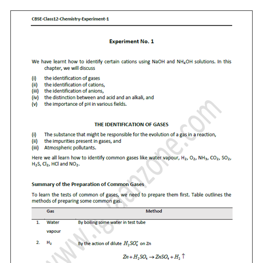 CBSE Chemistry Practical Std12