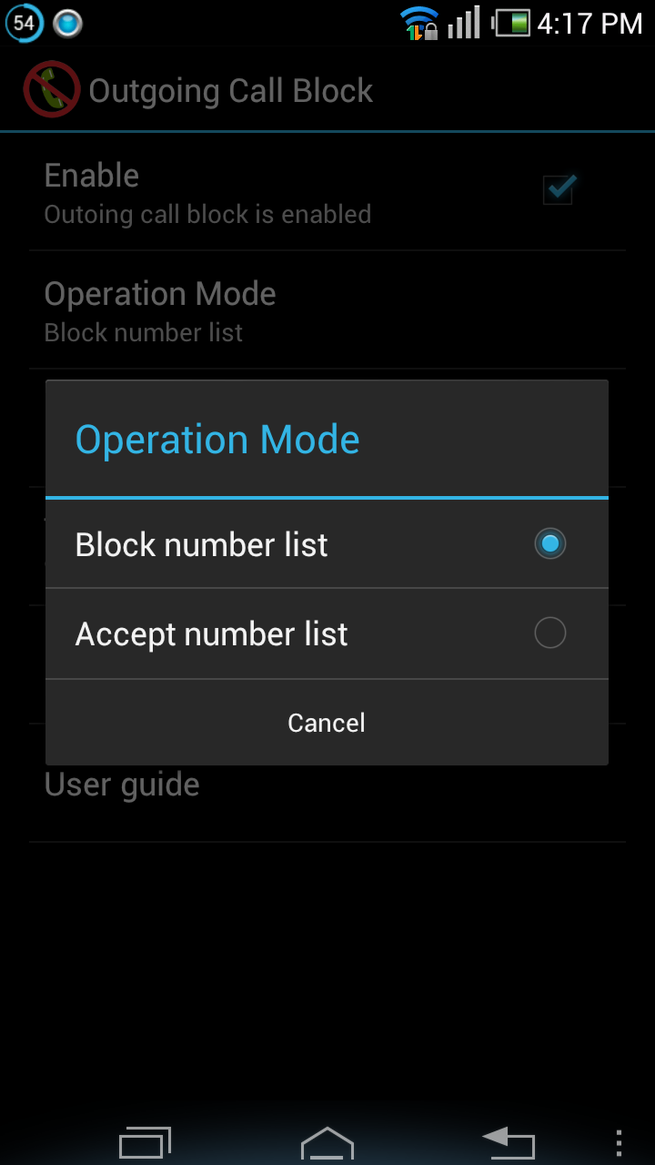 Block Outgoing Calls Screen 2