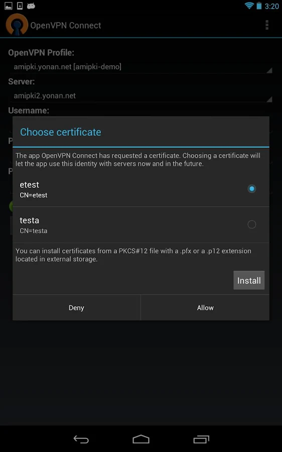 OpenVPN Connect- tangkapan layar