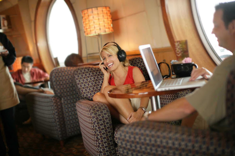 Guests can grab a beverage and snack, read a magazine, watch TV or hop on the Internet at Cove Café, an adults-only lounge on deck 9 at midship of Disney Magic and Disney Wonder.