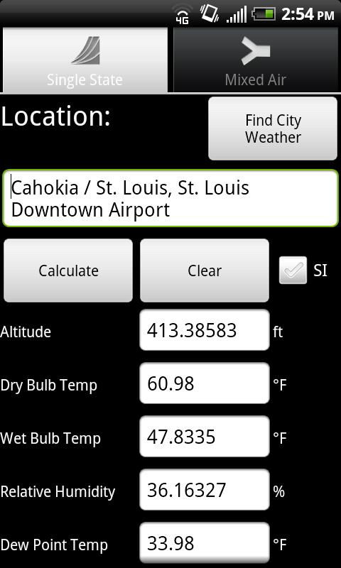 Android application Air Pro Psychrometric Calcs screenshort
