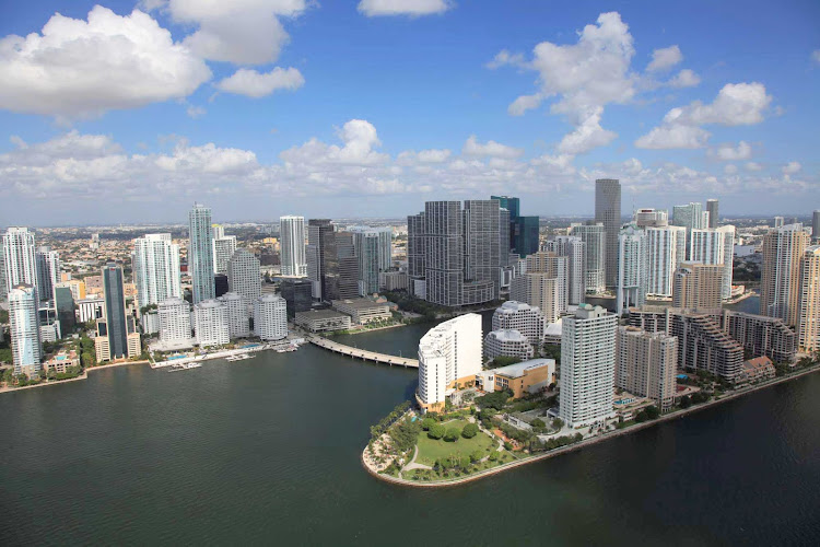 An aerial shot of downtown Miami and the Brickell neighborhood.