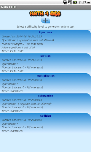 Math 4 Kids Tests: Operations