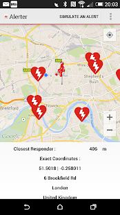 image of GoodSAM app showing nearby available defibrillator locations 