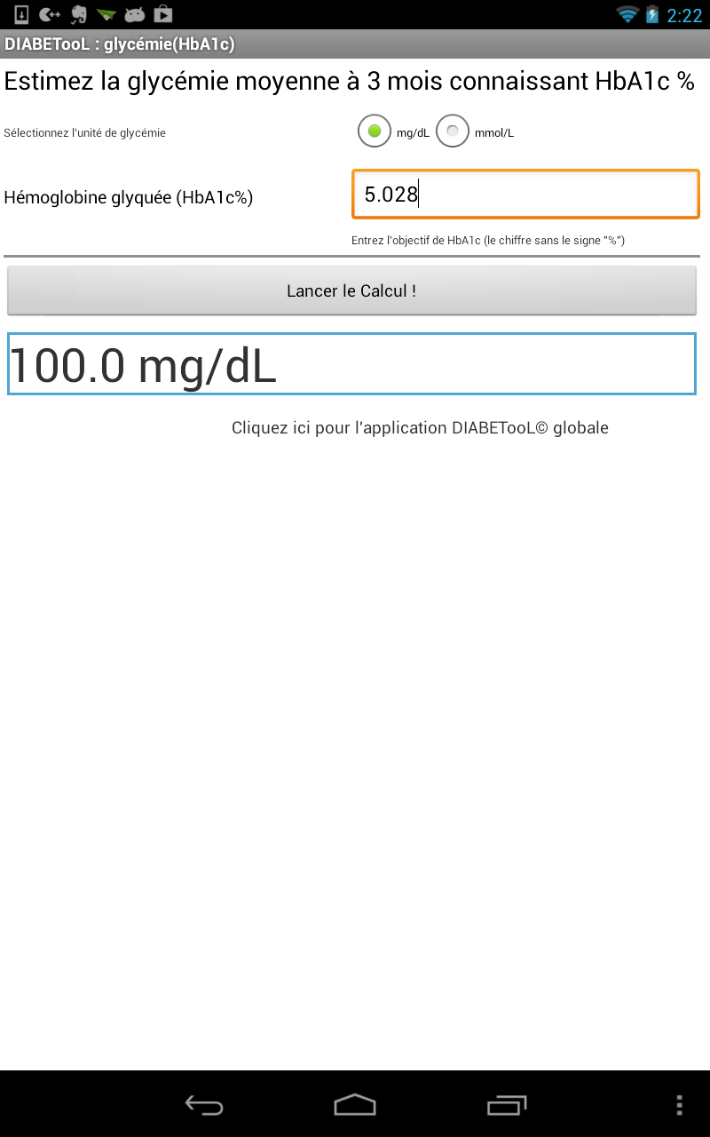 Android application DIABETooL HbA1c Reverse screenshort