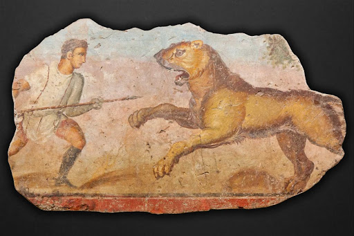 Painting from the Amphitheatre. Hunter with lioness