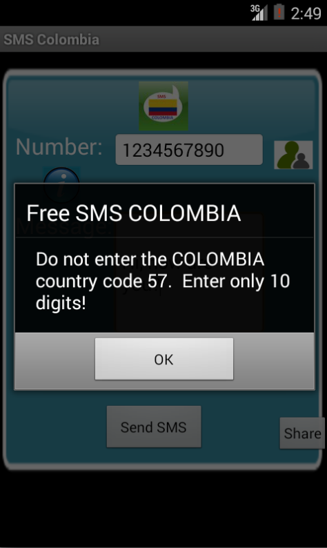 Free SMS Colombia Screen 2