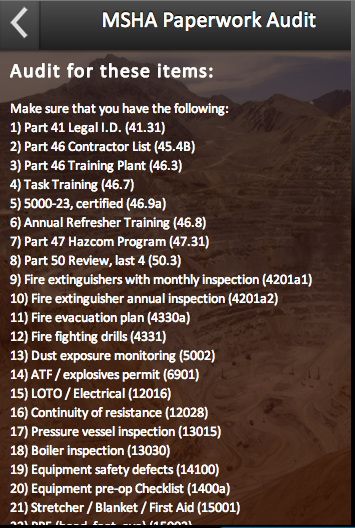 MSHA Paperwork Audit Screen 2