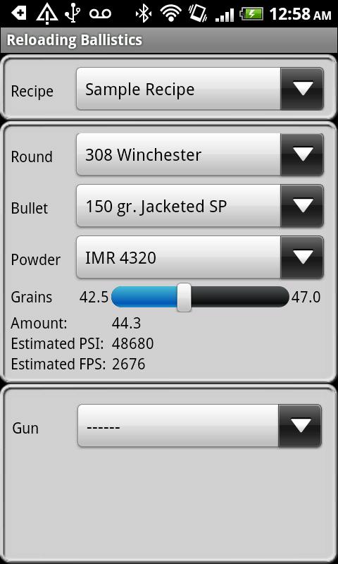 Android application Reloading Ballistics screenshort