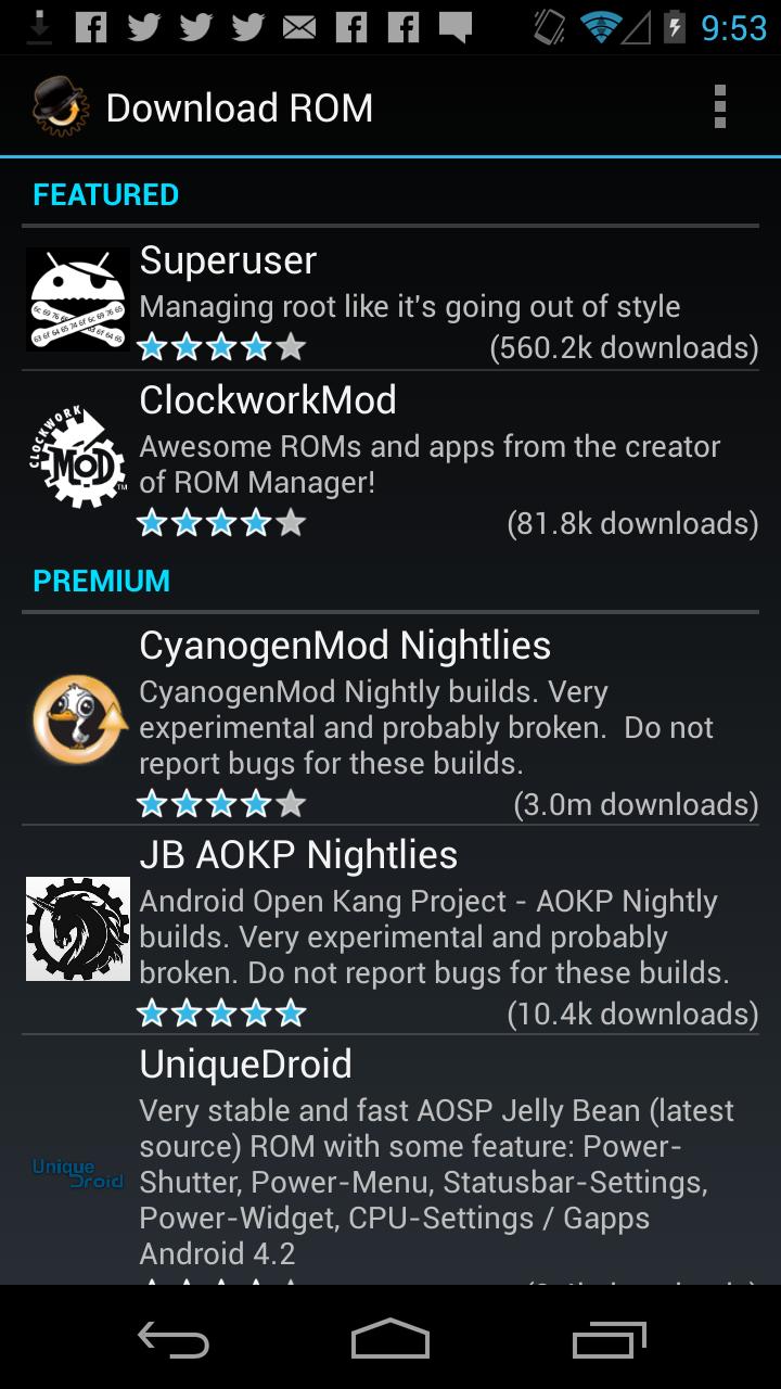 ROM Manager (Premium) Screen 2