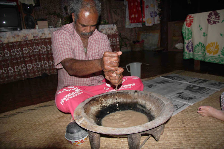 Kava ceremony at Bulou's Guest House in Navala Village, Fiji.