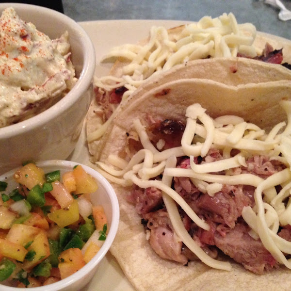 Pulled pork lunch special with corn tortillas