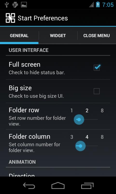 Start menu for Android - screenshot