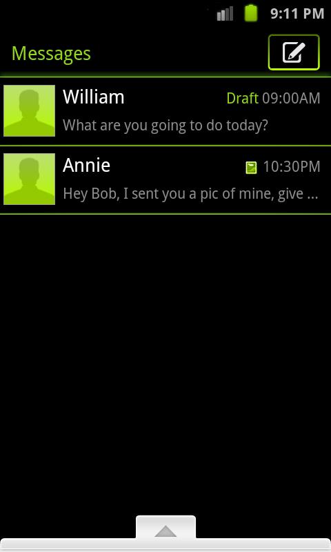 GO SMS Theme Lime Green Neon Screen 2