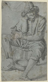 Op kruk gezeten man met pijp