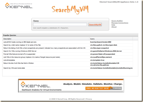 First Look : vKernel SearchMyVM Appliance Beta 1.0