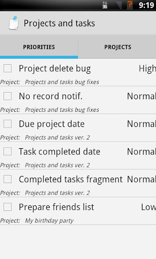 Projects and tasks