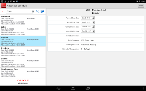 Cost Code Schedule - JDE E1