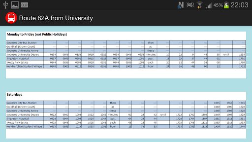 Swansea Student Bus Timetable