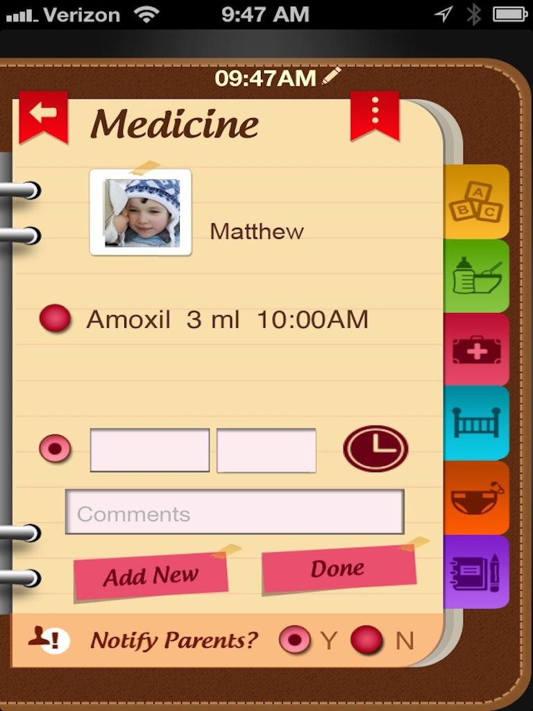 Babysitting Pro Activity Log Screen 2
