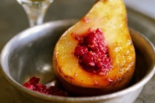 Grilled Pears with Raspberry-Grand Marnier Sauce