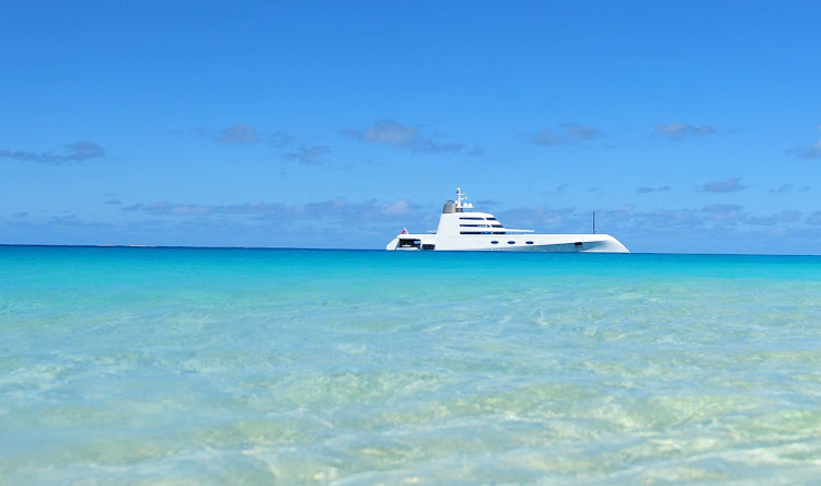 An ultramodern yacht on the coast of Anguilla.